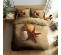 Générique Photographie Coquillages Et Toiles De Mer Housse de Couette 90 x 200 cm Brun, Parure de Lit Adulte et Enfant, Ensemble de Literie en Microfibre avec 1 Housse de Couette et 1 Taie d'oreiller