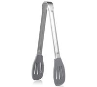 Générique Pince Cuisine Longueur 30cm en Acier Inoxydable Multifonction avec Embout Silicone Plat Large, Poignée Argentée, pour Friture et Buffet
