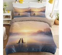 Générique Plage Tranquille Housse de Couette Lever Soleil Lac Douillet Léopard Parure de Lit 200 x 200 cm Orange Housse de Couette pour Garçons Filles Ados Chambre Décor avec 2 Taies d'oreiller