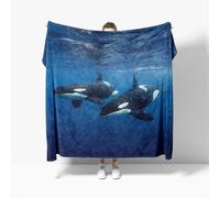 Générique Plaid Canape Hiver, Orque sous Marin Animal Flanelle Plaid Polaire Douce et Duveteuse, Bleu Couverture Blanket Jeté de Canapé Couverture lit 1 Personnes 100x130 cm