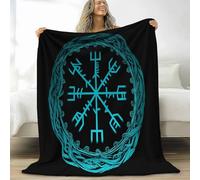 Générique Plaid Couverture Polaire en Flanelle Noir - Jeté de Canapé Couverture Lavable Douce et Confortable Rétro Runes Vikings Vignes pour Maison Bureau Lit et Canapé 100 x 130 cm