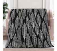 Générique Plaid Couverture Polaire Feuilles Verticales Grises 180x200 cm Plaid Lit Jete de Canape Flanelle, Couverture Cadeau Doux Chaud et Duveteuse, pour Toutes Les Saisons