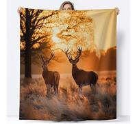 Générique Plaid Couverture Polaire Flanelle Nature Animaux Cerfs Élaphes, Imprimée Chaude Douce Moelleuse Couverture de Lit Jeté de Canapé 220 x 240 cm - Orange Convient Adulte et Enfant