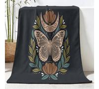 Générique Plaid Couverture Polaire, Vintage Bohème Impression Douce Flanelle Couverture de Lit Plaid, Insecte Papillon Fleur Feuille Jeté de Canapé Convient Adultes et Enfants Rester, 80x150 cm