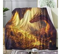 Générique Plaid Dragon, Couverture Polaire 200x200 Motif Fantasy Pièces d'or, Plaid Lit 1 Personne Flanelle Doux, Jeté de Canapé, Decoration & Cadeau (ZC184)
