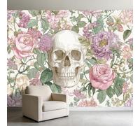 Générique Plantes Fleurs Crânes Feuilles 3D Papier Peint Panoramique 450 x 280 cm Papier Peint Intissé, Murales Poster pour Salon, Chambre d'enfants Décoration, Murale Facile à Monter, Rose