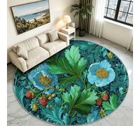 Générique Plantes Vintage Tapis Rond Chambre Enfant Tapis Effet 3D Poil Court et Doux Antidérapant pour Chambres à Coucher, Salle de Jeu Tapis Chambre Fille Garçon Ado Adulte, Ø 120 cm Fleurs Fraises