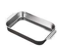 Générique Plaque Profonde à Rôtir en Acier Inoxydable Accessoire Plateau Poisson Rectangle avec Poignées Bord Lisse Surface Polie Adaptée pour Cuisson Au, C