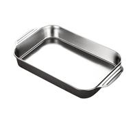 Générique Plaque Profonde à Rôtir en Acier Inoxydable Accessoire Plateau Poisson Rectangle avec Poignées Bord Lisse Surface Polie Adaptée pour Cuisson Au, D