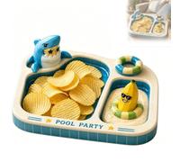 Générique Plateau à chips et à trempette pour fête au bord de la piscine, requin et banane, plateau de service amusant en céramique avec bol à tremper, pour décor de réunions d'été (1pcs)