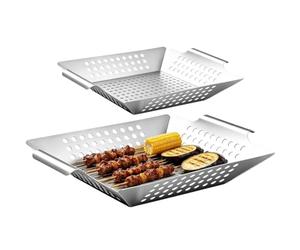 Générique Plateau Barbecue 2 pièces, Panier poreux Trou Viande Poisson | Acier inoxydable robuste, passe au lave-vaisselle, passe au four jusqu'à 500F, cuisson saine sans revêtement