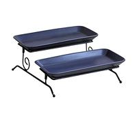 Générique Plateau de Service à 2 Niveaux Cupcake Cake Stand Assiette de Service à Dessert pour Thanksgiving, bleu, 22cmx24cmx10.5cm