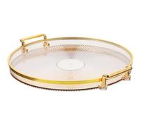 Générique Plateau de Service Rond Plateau de Rangement Portable et Poignée avec Bord Doré en Pet Abs pour Fruits et Collations, pour Pique-niques et Présents de Pendaison de Crémaillère