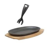 Générique Poêle En Fonte Avec plateau en bois, ustensile antiadhésif sûr | Poêle à Steak de Fonte pour viande steak poisson bacon cuisinière four maison restaurant camping et
