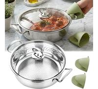 Générique Poêle Titanium Martelée Pro 26 Cm Avec Couvercle, Antiadhésive Sans Revêtement, Double Poignée, Tous Feux, Lot Avec Gants Silicone(11.81in)