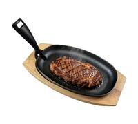 Générique Poêles en Fonte Avec Poignée de Plateau en Bois, Ustensile Ovale | Poêle Gril Fer Pour Maison Restaurant Cuisine Barbecue d'Intérieur Camping Fête Four Poisson Bacon
