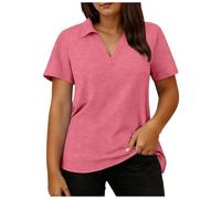 Générique Polo Femme Col V sans Bouton Coupe Large Extensible, T-Shirt Uni Respirant Léger pour Travail Quotidien et Sorties