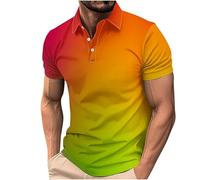 Générique Polo Homme Manches Courtes Coton, Chemises pour Hommes à Manches Courtes, col boutonné, dégradé, habillées, décontractées, pour Le Travail et l'été