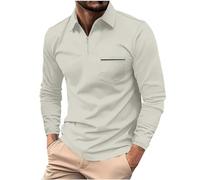 Générique Polo Homme Manches Longues Polos Couleur Unie Tee Shirt Col Zippé Tshirt Randonnée T-Shirts Respirant Teeshirt de Travail Hauts Leger Habit Basique Vetements Gris L