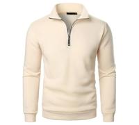 Générique Polo Homme Manches Longues Polos Décontractée Tee Shirt Regular Fit Tshirt Col Zippé T-Shirts de Travail Hauts Couleur Unie Vêtements Minimaliste Haut Beige M