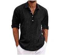 Générique Polo Homme Poloshirt Manche Longue Décontracté Automne Tshirt Coton Lin Tee Shirt Quotidien Tee-Shirt Doux Travail Teeshirt Fincut Golf Tshirt Extensible Vêtements Noir 3XL