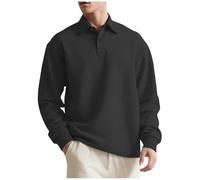 Générique Poloshirt Homme Polo Manche Longue Automne Décontracté Tshirt Couleur Unie Grande Taille Tee Shirt Extensible Doux T-Shirts Golf Tee-Shirt Fincut Teeshirt Travail Vêtements Noir 3XL
