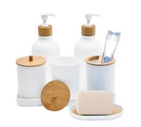 Générique Porte-savon 2 flacons à liquide avec 2 pots coton-tige | Boîte à Savon avec Verre à Dents et Plateau pour Salle de Bain, Plan de Travail Cuisine, Rangement Dormitoire