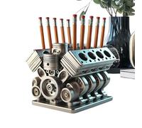 Générique Pot À Crayons En Acier Inoxydable Avec Moteur 3D, Porte Stylo En Bloc Moteur V8, Support De Crayon Décoratif Organisateur De Bureau, Accessoire Pratique Pour Cartes De Visite, Bureau