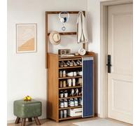 Générique Rangement Chaussure en Bois avec Porte Manteau Intégré, Range Chaussures Porte de Placard avec Rideau Latéral