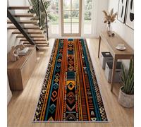 Générique Rayures Terre Cuite Tapis Couloir 60x180 cm | Aztèque Ethnique Tribal Tapis Couloir, Antidérapant Doux Poil Ras Tapis pour Salon Chambre Descente de Lit