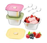 Générique Récipients à Glace avec Couvercles - 3 Pièces Pots à Yaourt Réutilisables - avec Couvercle en Silicone et Cuillère, 400ml,Pour Congélateur Frigo Garde-Manger Gâteau Dessert Apéritif Salade