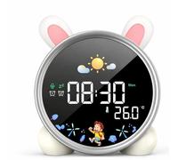Générique Réveil Enfant Éducatif Jour Nuit 5 Couleurs Digital Lumineux LED Lampe de Chevet Tactile avec Musique, Double Alarme, Température, Fonction Snooze, Design Lapin