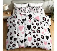 Générique Réversible Couette Été en Microfibre, Classique Imprimé Léopard Cœurs Pois Édredon Lit 1 Personne 140 x 200 cm, Blanc Couverture 4 Saisons pour Adultes et Ados, Respirante Légère Couette