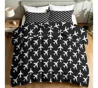 Générique Réversible Couette Été en Microfibre, Moderne Chic Minimaliste Avion Édredon Lit 2 Personnes 260 x 240 cm, Noir Couverture 4 Saisons pour Adultes et Ados, Respirante Légère Couette