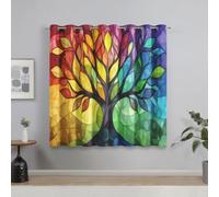 Générique Rideau Arbre de Vie Coloré, Lot de 2 Rideau Thermique Anti Chaleur, Rideaux Occultant Vitrail pour Cuisine Chambre Salon, Rideaux Decoration Maison, 140x260 cm (LxH) B-D154