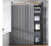 Générique Rideau Coulissant pour Placard De Cuisine,Curtains Anti Poussière avec Rail Adhésif Rideau Plissé sans Perçage pour Armoires Meubles De Rangement Et Étagères Ouvertes,Gris,180x140cm