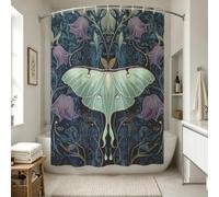 Générique Rideau de Douche Papillon de Lune 90x180cm | Rideau Douche Fleurs et Plantes Bohème Tissu Polyester Hydrofuge Rideau Baignoire pour Salle de Bain avec Crochets