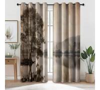Générique Rideau Occultant 110 X 215 cm (LxH), Rideaux Motif Montagnes Lac Arbres, Rideau Thermique Isolant à Oeillets, Paysage Vintage Rideaux Fenetre Imprimé pour Salon Chambre Décoration, Lot de 2
