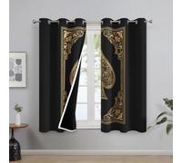 Générique Rideau Occultant Cartes à Jouer Chambre, Rideaux Poker Noir et Or Salon, Thermique à Oeillets Fenêtre Decoration, Opaque Draperies 2 Pièces, 140 x 225 cm (L x H) E-D64