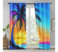 Générique Rideau Occultant Coucher de Soleil Hawaï, Decoration Chambre Salon, Rideaux Imprimé Motif Palmier Tropical, Lot de 2 Rideaux Thermiques à Oeillets, 140x200 cm (LxH)