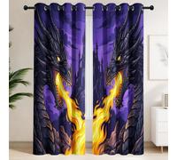Générique Rideau Occultant Fantastique Mystérieux, 140L x 960H CM Motif Dragon Château, Rideaux Thermique, Oeillets, Opaque, Decoration Chambre, Salon, Draperies Fenetre