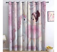 Générique Rideau Occultant Fille Ballerine De Dessin Animé avec Une Licorne Rideaux Oeillet Polyester 3D Chambre Thermique Isolant Anti Froid Rose Rideau Chambre Enfant L 117 X H 229 cm 2 Panneaux