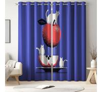 Générique Rideau Occultant Imprimés Abstrait Chat Tenture Opaque à Oeillets Draperies Ludique Animal Pomme Lot de 2 Rideau Thermique Isolant pour Chambre Salon L 140 x H 220 cm