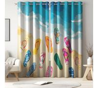 Générique Rideau Occultant Imprimés Cool Plage Tenture Opaque à Oeillets Draperies Été Chaussures De Plage Océan Lot de 2 Rideau Thermique Isolant pour Chambre Salon L 140 x H 200 cm