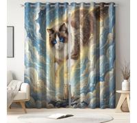 Générique Rideau Occultant Imprimés Fantastique Chat, Rideaux Isolant Thermique à Oeillets Mystérieux Animal Nuage pour Salon Chambre,2 Rideaux et Draperies L 140 x H 240 cm
