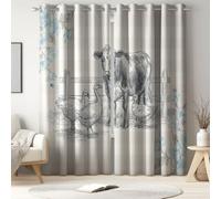 Générique Rideau Occultant Imprimés Rustique Ferme, Rideaux Isolant Thermique à Oeillets Vintage Vache Oie pour Salon Chambre,2 Rideaux et Draperies L 117 x H 137 cm