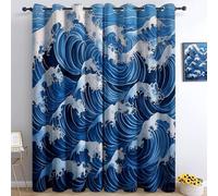 Générique Rideau Occultant Japonais Isolation Thermique et Réduction du Bruit 117L X 138H cm (2 Panneaux) - Rideaux Traditionnel Paysage Océan Vagues avec Oeillets pour Chambre Salon