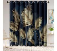 Générique Rideau Occultant, Minimaliste Moderne Palmier Tropical Feuilles Bleu Motif Rideaux Thermiques à Oeillets, Imprimé Rideaux pour Salon Chambre Fenetre Décoration, 70 L x 200 H cm