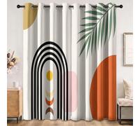 Générique Rideau Occultant Nordique Minimaliste, Lot de 2 Rideaux Occultant Thermique Isolant à Oeillets, Géométrie Lignes Feuilles, Decoration Chambre Salon Fenetre, 140 X 260 cm (LxH)