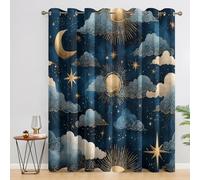 Générique Rideau Occultant Or Soleil Lune Étoile 2 Pièces, L 140 x H 240 - Rideaux Fenetre Imprimé Bleu Étoilé Ciel Decoration Chambre, Salon, Draperies Intérieurs à Oeillets PL&8